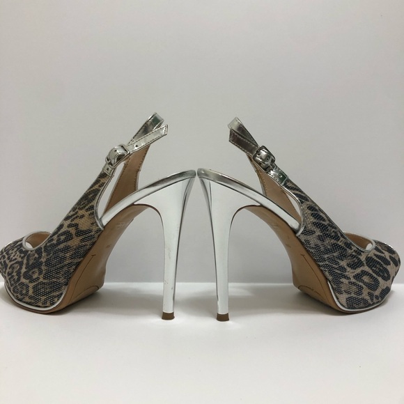 Silver Leopard Platform Slingback Heels Size 5 M - Picture 3 of 7